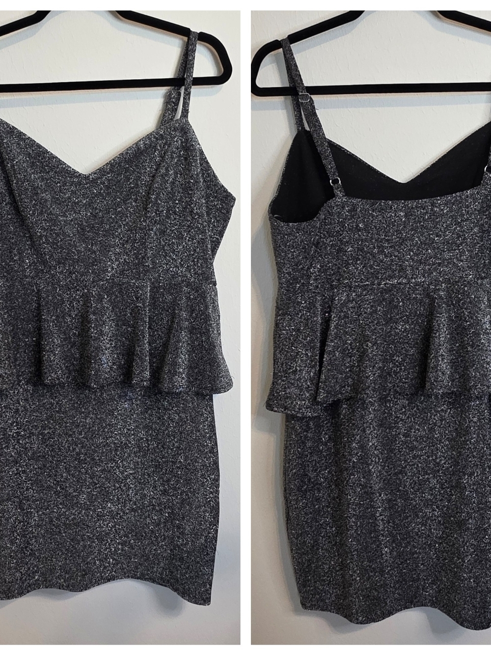 Forever 21 Black And Silver Peplum Mini Dress with Adjustable Straps